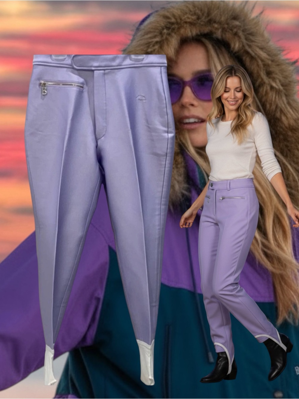 Bogner Vintage High Rise Stirrup Pants Ski Trousers Size 12 In Purple